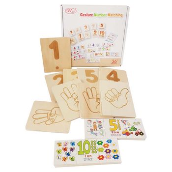 Puzzle trei piese din lemn cu asocieri numere, multimi, in engleza si spaniola, 40 piese, wd 9562