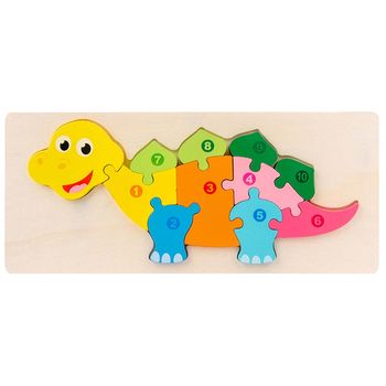 Jucarie educativa, puzzle 3d din lemn incastru, dinozaur cu cifre, 11 piese, wd 2051-h