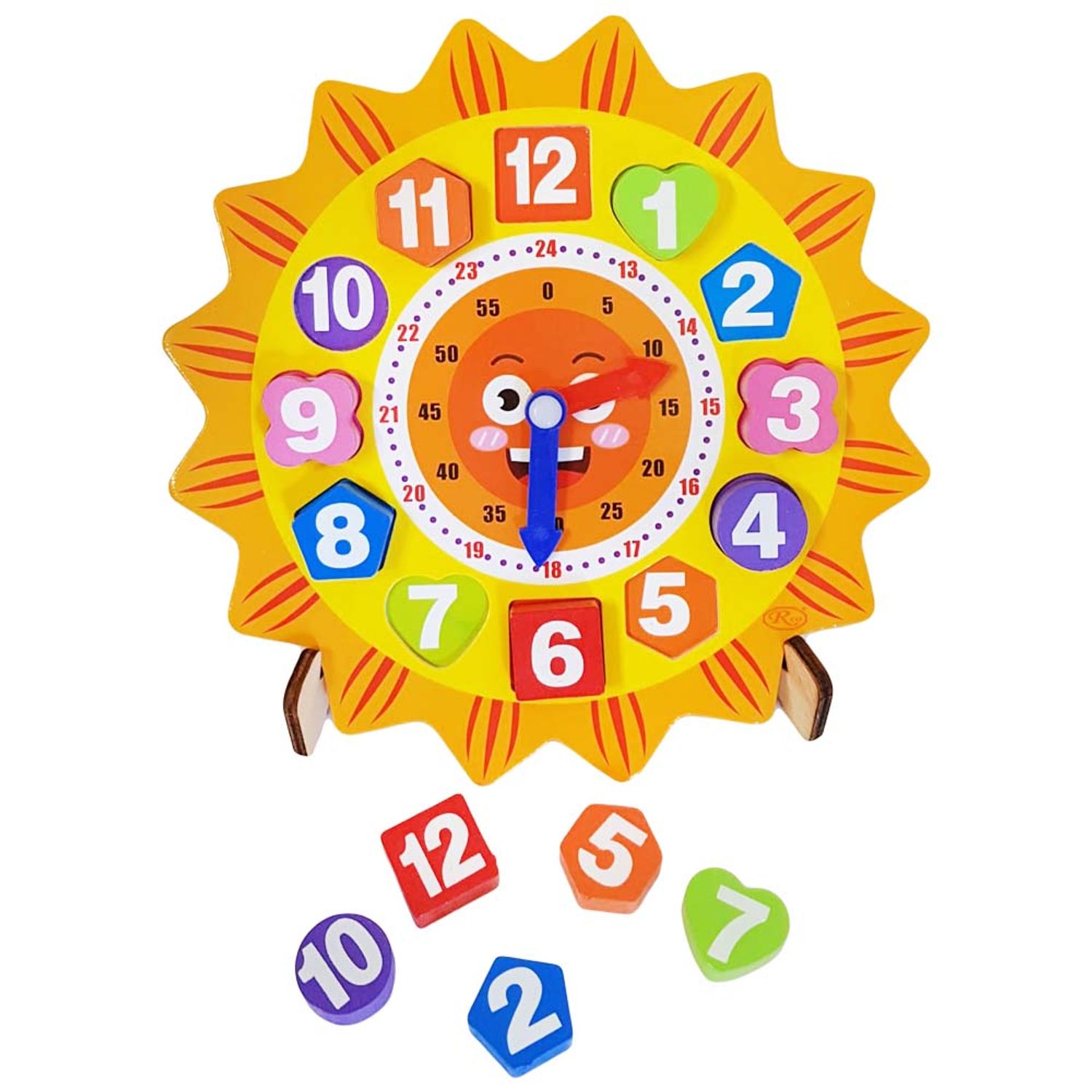 Ceas din lemn pentru copii, Puzzle Sunflower Clock cu forme geometrice, WD 9558-B fotografia produsului