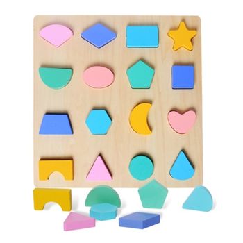 Puzzle lemn montessori cu 16 piese cu forme geometrice, incastru, wd 2071