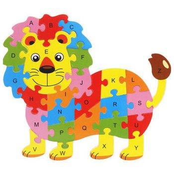 Puzzle 3d din lemn, leu, 26 piese, cu litere si cifre, wd 4506-l