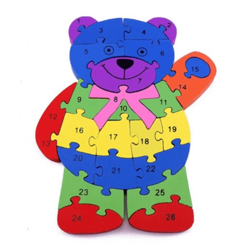 Puzzle 3d din lemn, ursulet, 26 piese, cu litere si cifre, wd 4506-m
