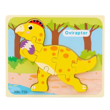 Puzzle din lemn 3d dinozaur oviraptor cu 7 piese, 18x 15 cm, wd 9513-g