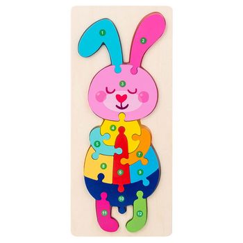 Jucarie educativa, puzzle 3d din lemn incastru, iepuras cu cifre,12 piese, wd 2051-a