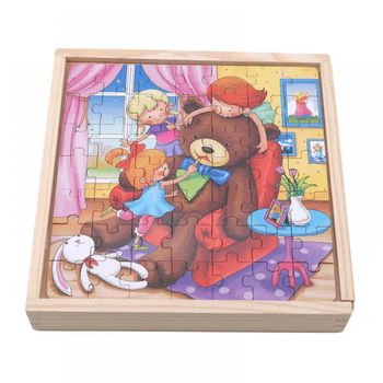 Puzzle 3 in 1 din lemn in cutie cu tematica – joaca fetitei, wd 9002b