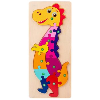 Jucarie educativa, puzzle 3d din lemn incastru, dinozaur cu cifre, 11 piese, wd 2051-e