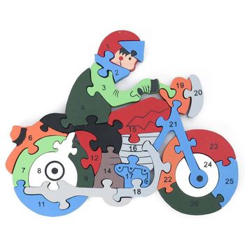 Puzzle 3d din lemn, motocicleta, 26 piese, cu litere si cifre, wd 4506-h