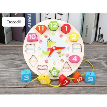 Jucarie 3 in 1 ceas, puzzle si joc de snuruit din lemn, wd 7024-a
