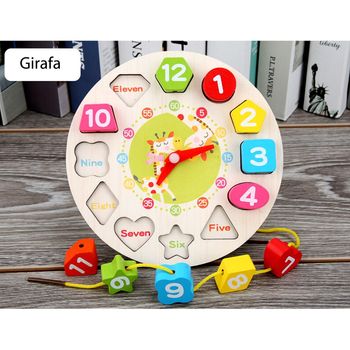 Jucarie 3 in 1 ceas, puzzle si joc de snuruit din lemn, wd 7024-b