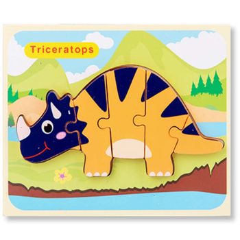 Puzzle din lemn 3d dinozaur triceratops cu 5 piese, 18x 15 cm, wd 9513-d
