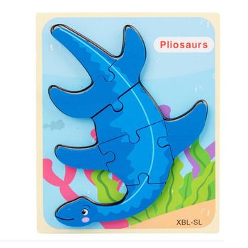 Puzzle din lemn 3d dinozaur pliosaurus cu 7 piese, 18x 15 cm, wd 9513-e