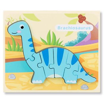 Puzzle din lemn 3d dinozaur brachiosaurus cu 6 piese, 18x 15 cm, wd 9513-c