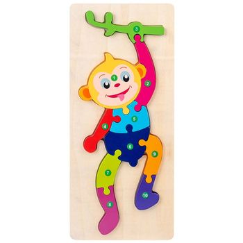 Jucarie educativa, puzzle 3d din lemn incastru, maimutica cu cifre,10 piese, wd 2051-b