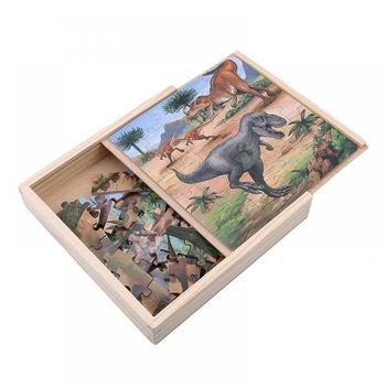 Puzzle 3 in 1 din lemn in cutie cu tematica – dinozauri, wd 9002c