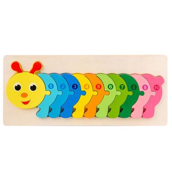 Jucarie educativa, puzzle 3d din lemn incastru, omida cu cifre, 11 piese, wd 2051-f