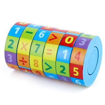 Joc educativ cilindru aritmetic din lemn – operatiuni matematice, WD 9505