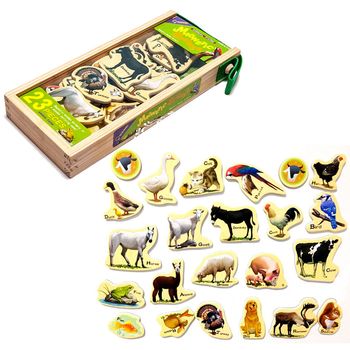 Set 23 de piese din lemn ilustrate cu animale, WD 9004-A