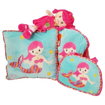 Set pernuta+ghiozdanel+gentuta si papusica, roz, wjpak02