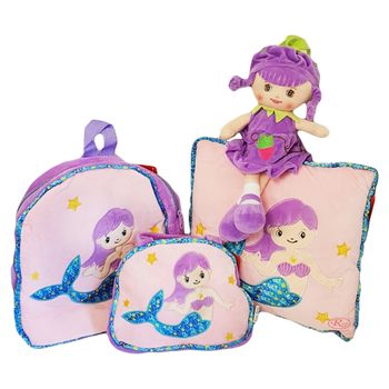 Set pernuta+ghiozdanel+gentuta si papusica, mov, wjpak01