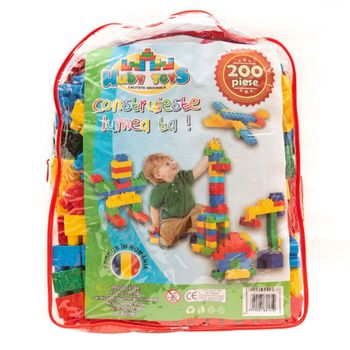 Cuburi de constructie din plastic, multicolore, in rucsac, 200 piese ht 1043