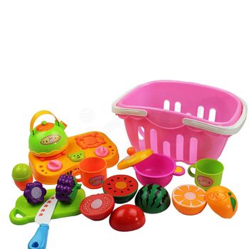 Set jucarii pentru copii cos cu fructe si legume de taiat, super market,14 piese wp 3504-b
