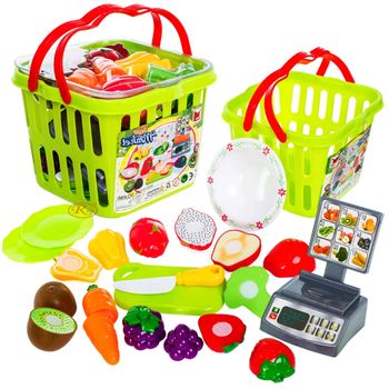 Set jucarii pentru copii cos cu fructe si legume de taiat, super market,15 piese vg 1009