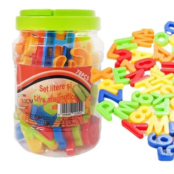 Set litere si cifre magnetice 78 piese, in cutie depozitare, ww 3035
