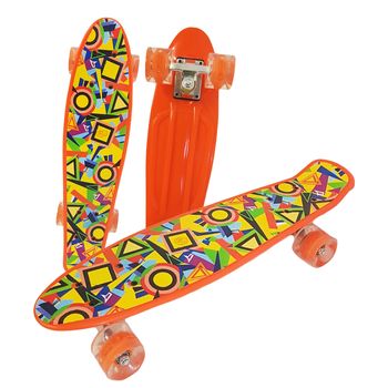 Penny board cu roti pu si lumini, graphic print, abec-7, pu, aluminiu, hb3009-h