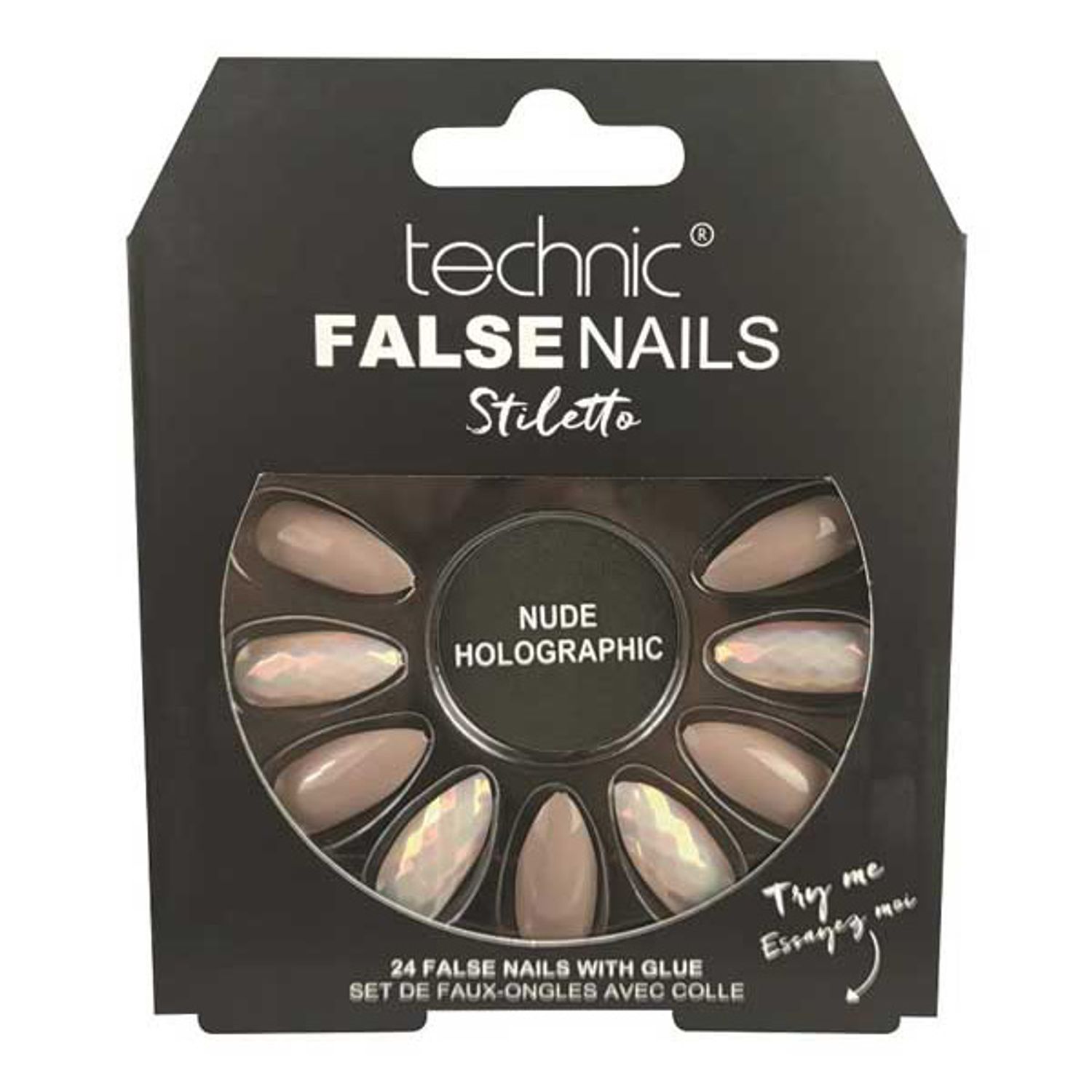 Set 24 Unghii False cu adeziv inclus Technic False Nails, Stiletto, Nude Holographic fotografia produsului