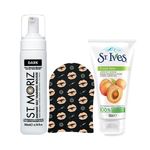 Pachet complet pentru autobronzare profesionala ST MORIZ cu Spuma Dark, Manusa si Exfoliant ST IVES fotografia produsului