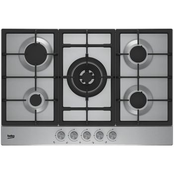 Plita incorporabila beko hiaw75225sx, 75 cm, 5 arzatoare gaz, fonta, wok, inox