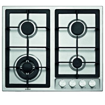 Plita incorporabila samus psg-64sx1, gaz, 4 arzatoare, arzator wok, gratare fonta, aprindere electrica, siguranta arzatoare, 58 cm, inox