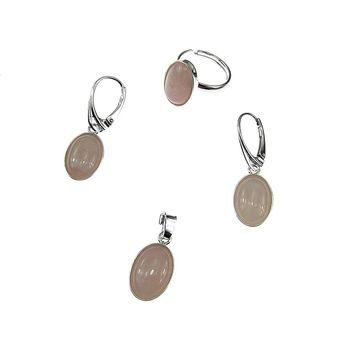 Set argint complet cuart roz oval 14x10 mm cu lantisor inclus