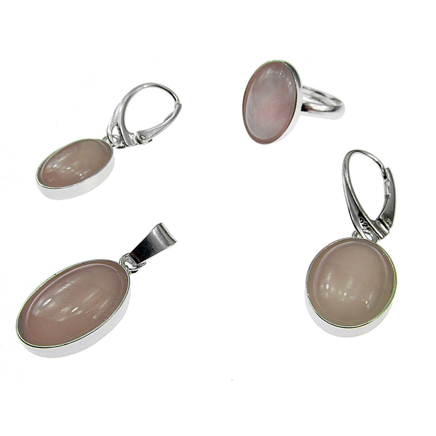 Set argint complet cuart roz oval 14x10 MM cu lantisor inclus fotografia produsului View 2 L