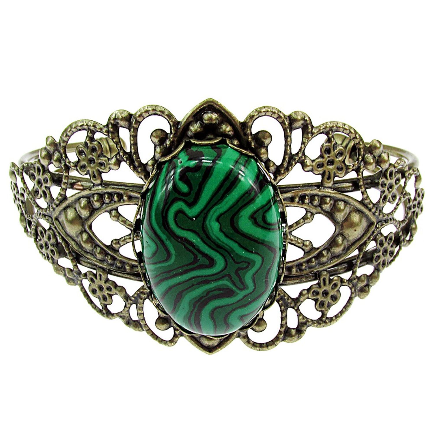Bratara bronz antic cu malachit 25x18 MM fotografia produsului