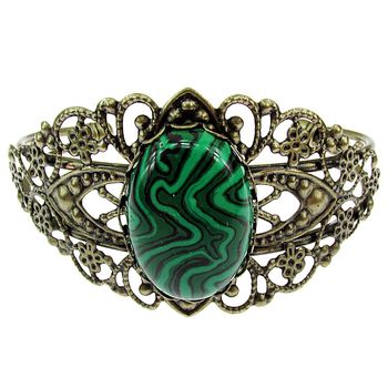 Bratara bronz antic cu malachit 25x18 mm