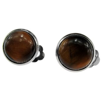Cercei clips cu piatra naturala ochi de tigru 12 mm