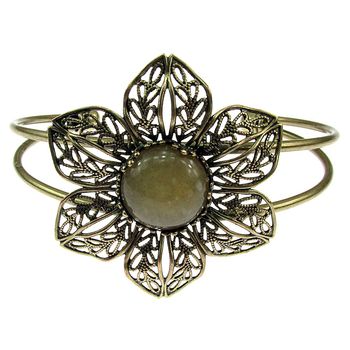 Bratara statement floare filigran cu jad galben