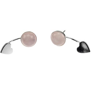 Cercei argint inimioare cu cuart roz natural 8 mm