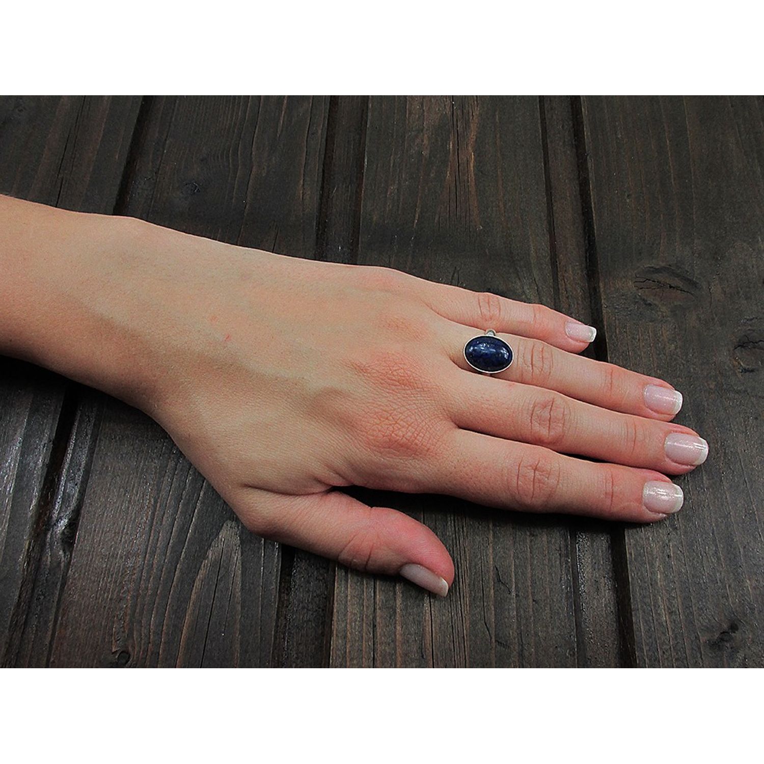 Inel argint reglabil cu lapis lazuli natural 14x10 MM fotografia produsului View 5 L