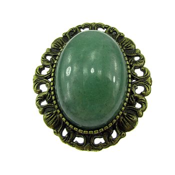 Brosa/pandantiv bronz antic cu aventurin verde natural