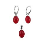 Set argint cu agate rosii ovale 14x10 MM fotografia produsului