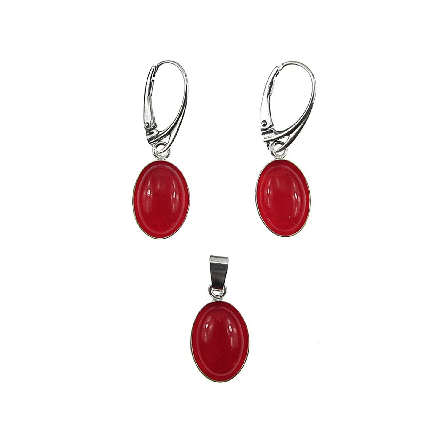 Set argint cu agate rosii ovale 14x10 MM fotografia produsului