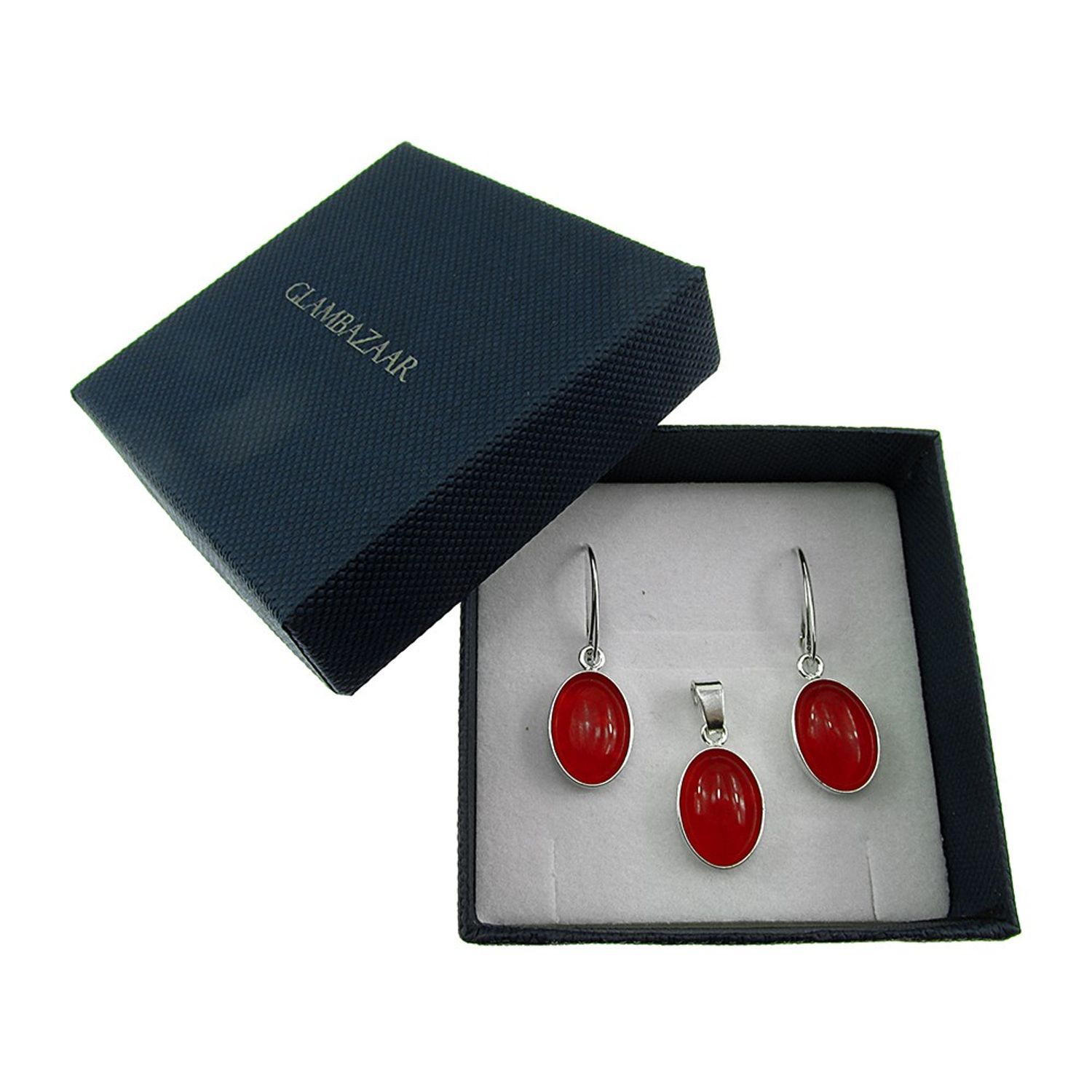 Set argint cu agate rosii ovale 14x10 MM fotografia produsului View 4 L