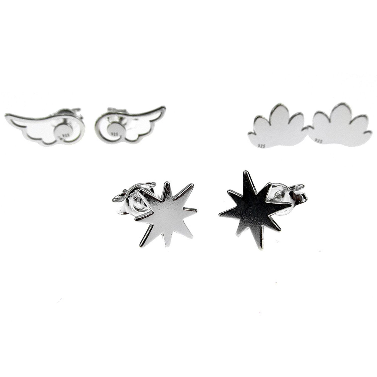 Set 3 perechi cercei argint Zen lotus/stea/aripi de inger fotografia produsului View 3 L