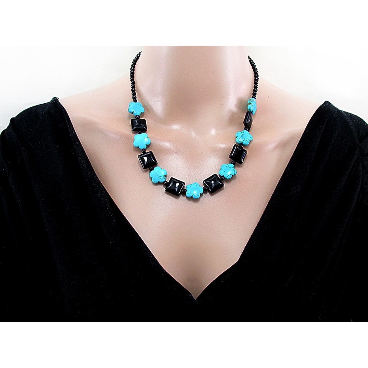 Colier boho chic cu onix si turcoaze fotografia produsului View 5 L