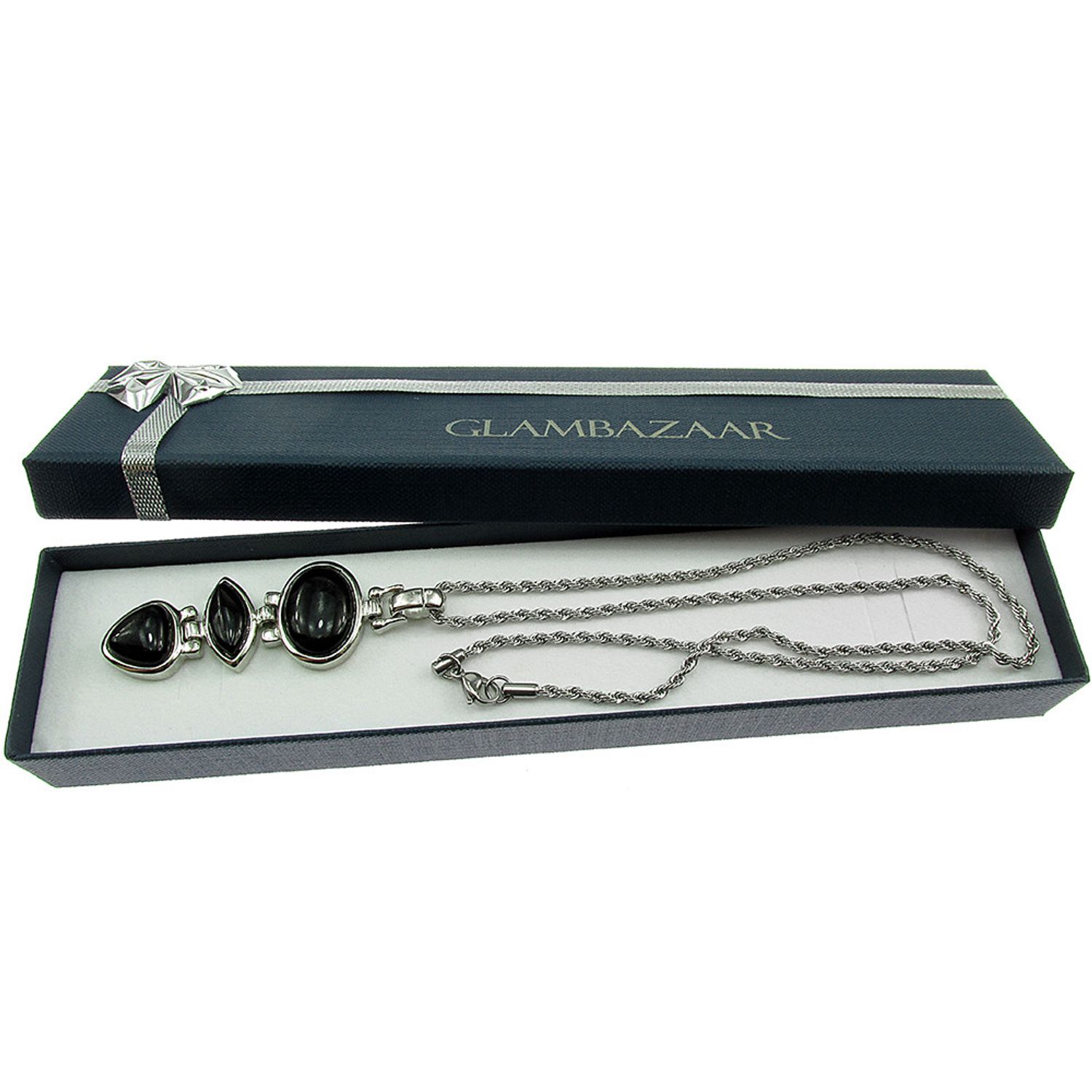 Colier inox cu pandantiv lung de onix natural fotografia produsului View 4 L