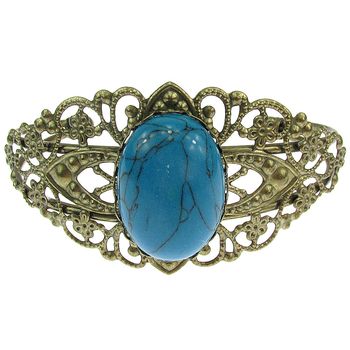 Bratara bronz antic cu turcoaz albastru 25x18 mm