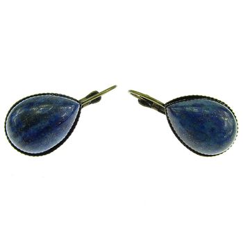 Cercei bronz cu tortita inchisa si lapis lazuli natural