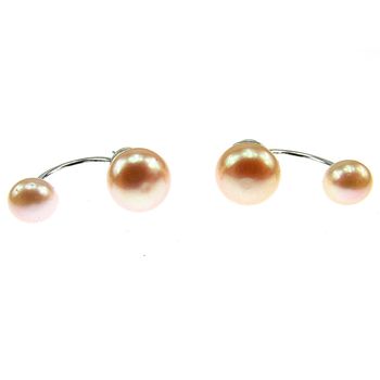 Cercei argint double glam cu perle de cultura oranj 8 si 6 mm